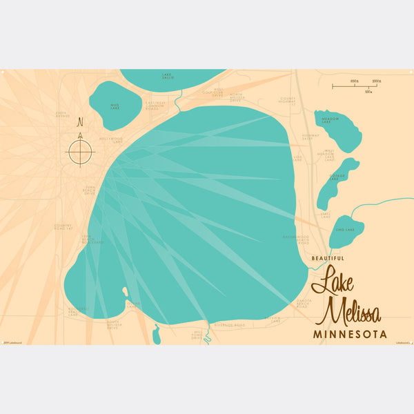 Lake Melissa Minnesota, Metal Sign Map Art