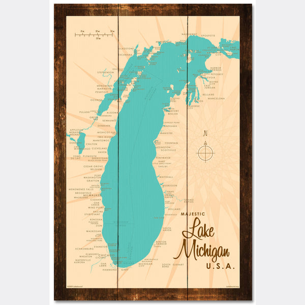 Lake Michigan Michigan, Rustic Wood Sign Map Art