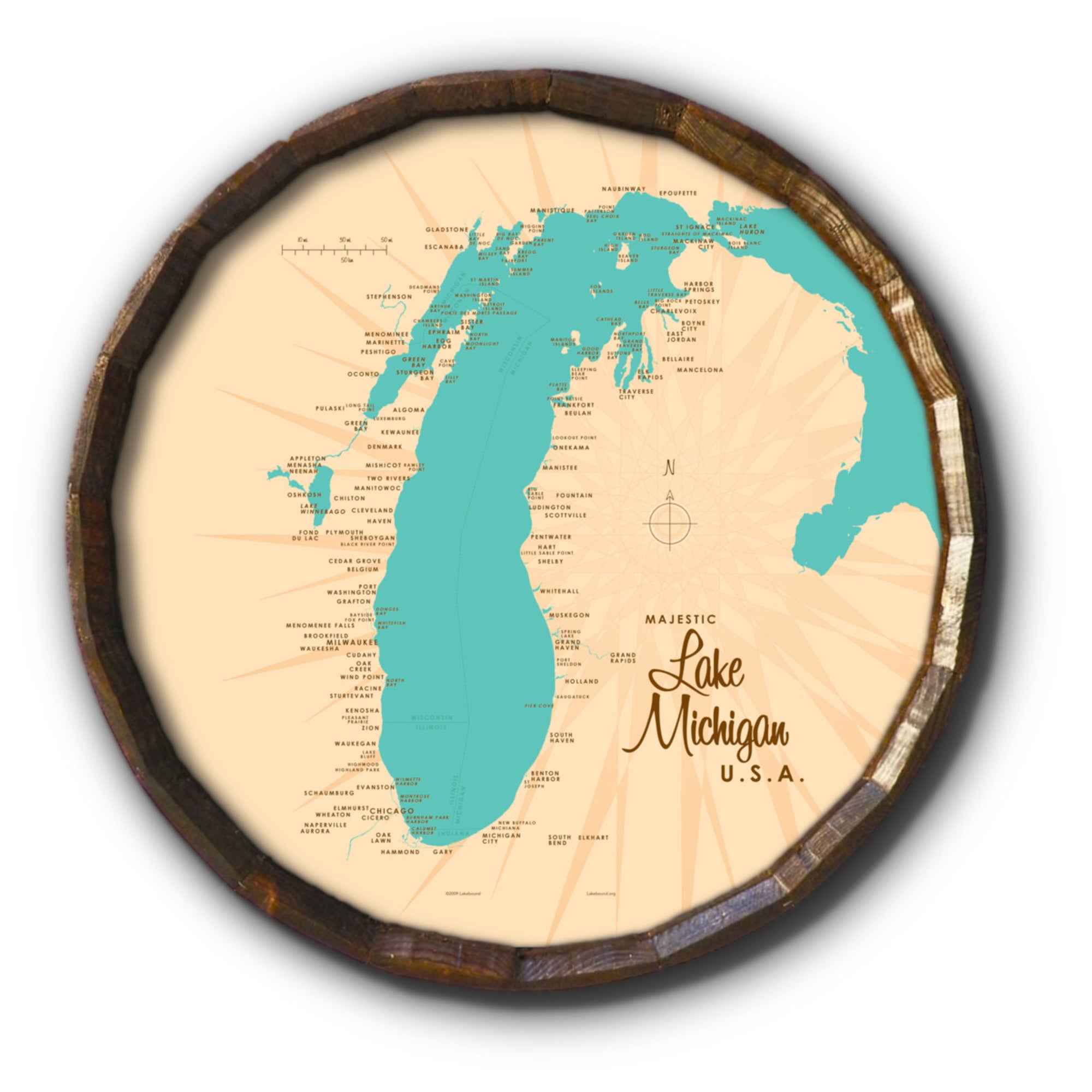 Lake Michigan Michigan, Barrel End Map Art