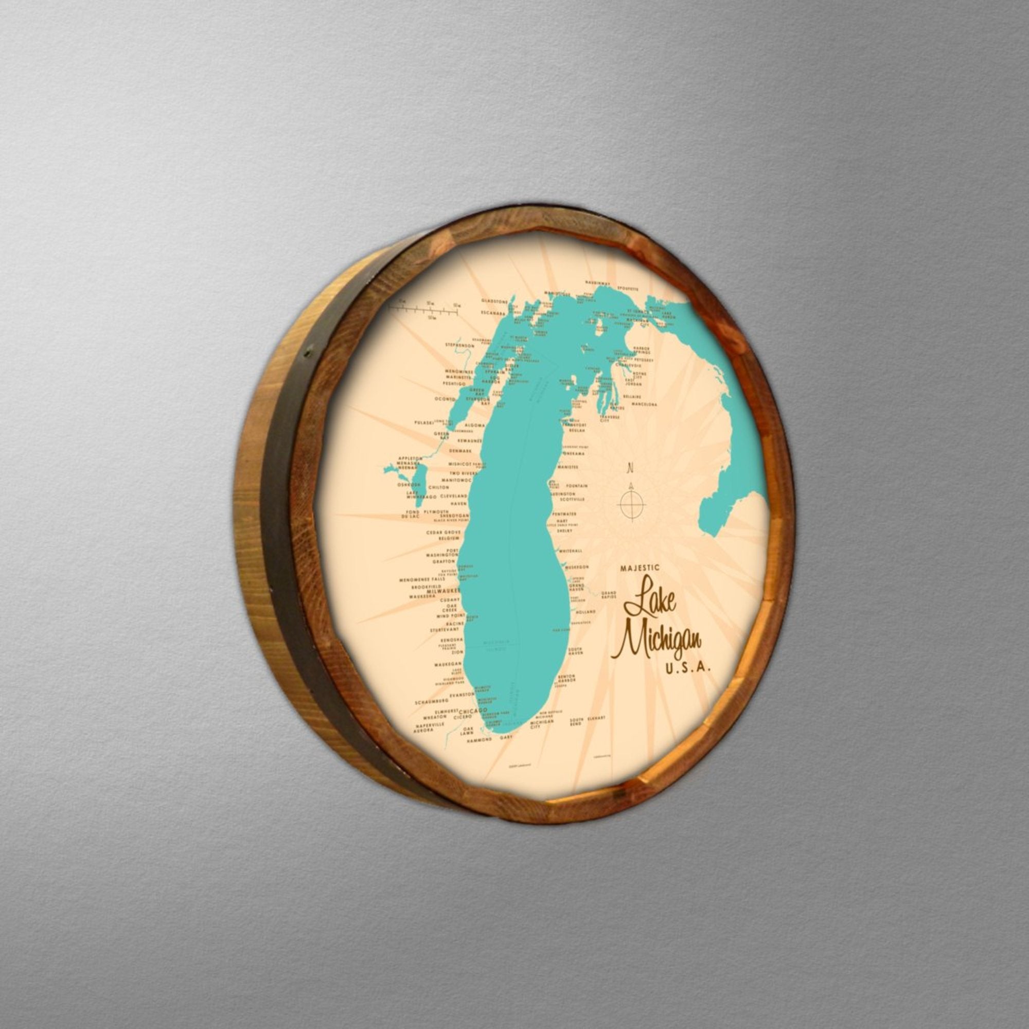Lake Michigan Michigan, Barrel End Map Art