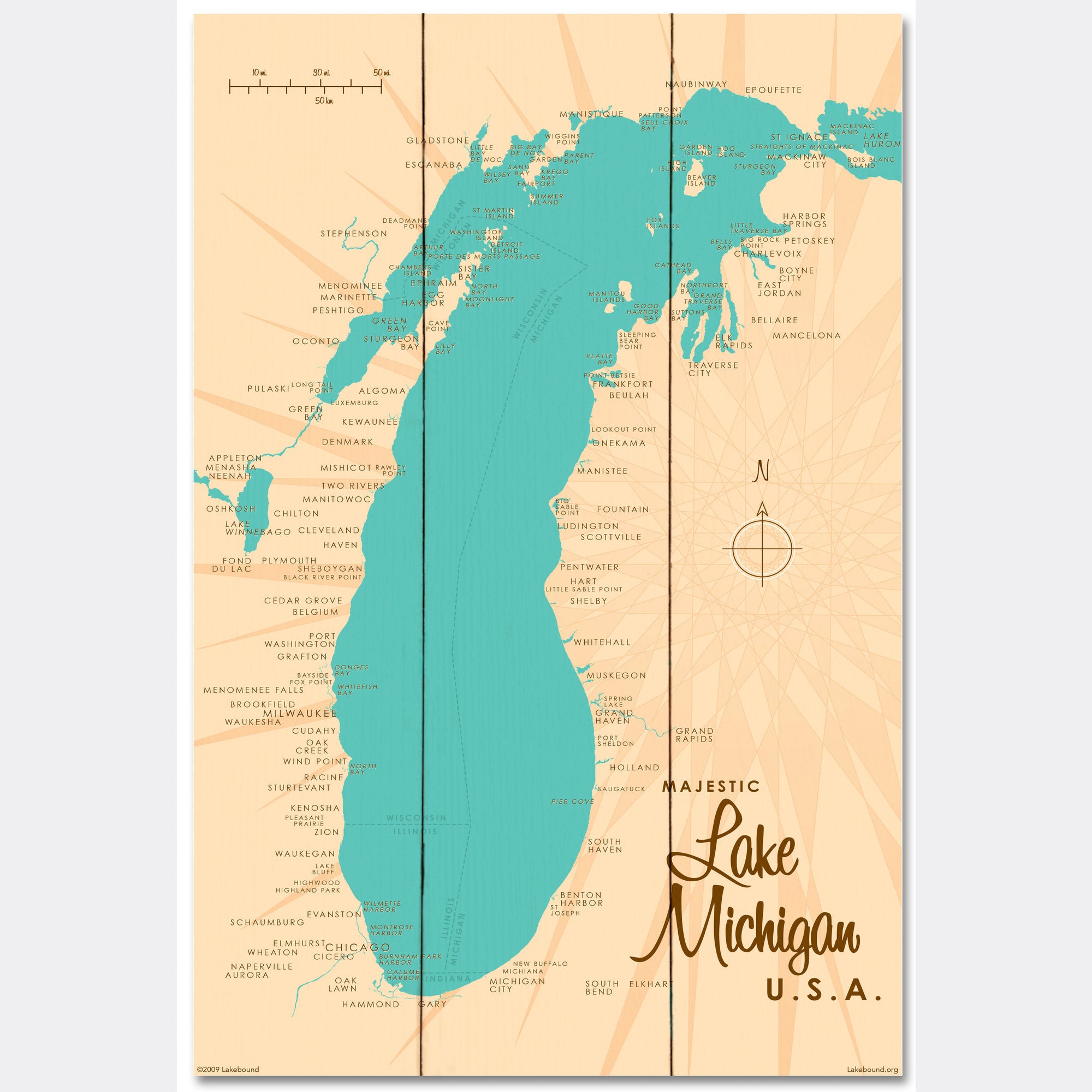 Lake Michigan Michigan, Wood Sign Map Art