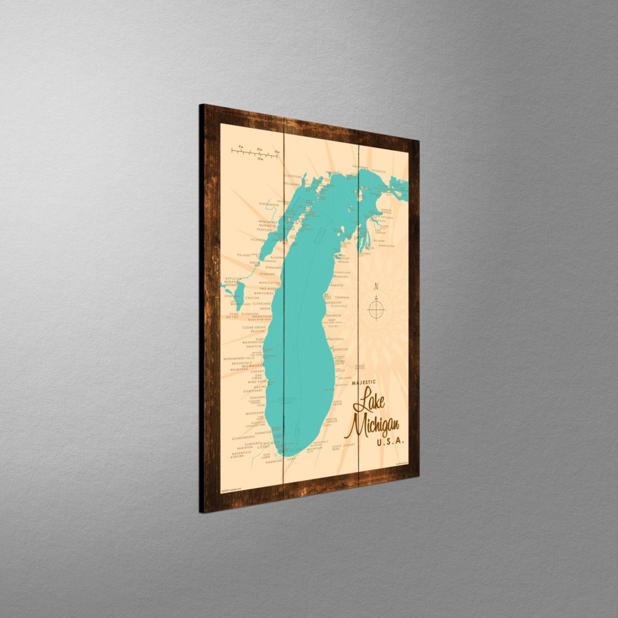 Lake Michigan Michigan, Rustic Wood Sign Map Art