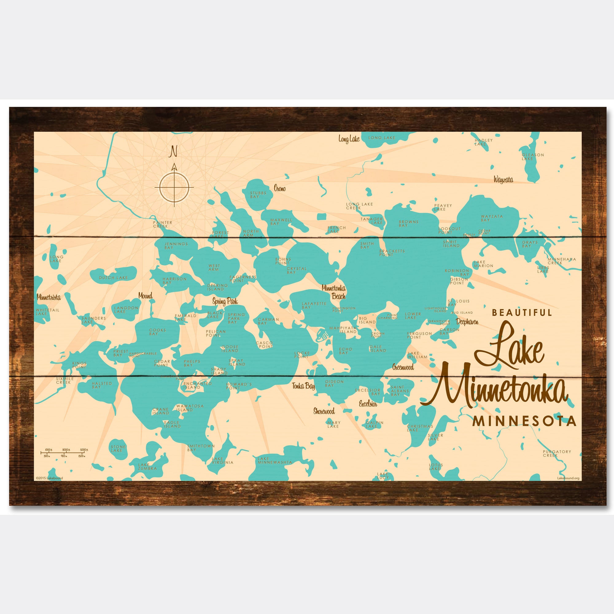 Lake Minnetonka Minnesota, Rustic Wood Sign Map Art