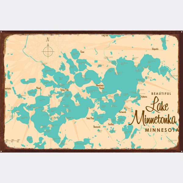 Lake Minnetonka Minnesota, Rustic Metal Sign Map Art