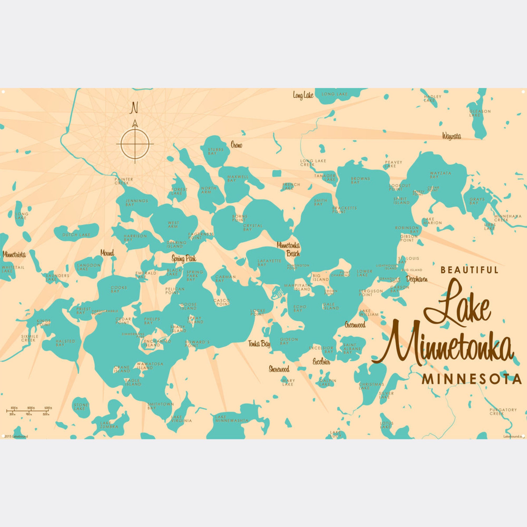 Lake Minnetonka Minnesota, Metal Sign Map Art