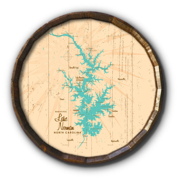 Lake Norman North Carolina, Rustic Barrel End Map Art