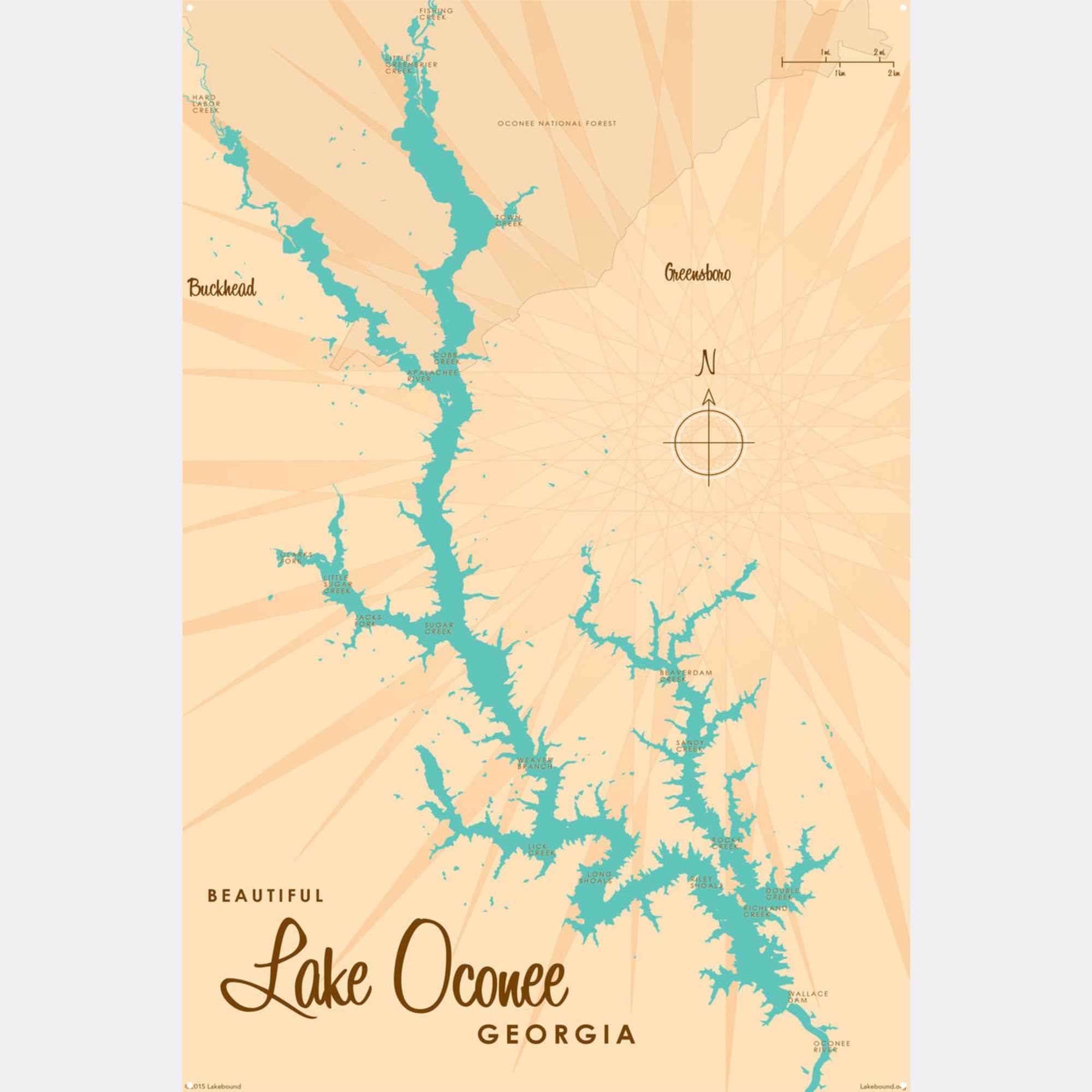 Lake Oconee Georgia, Metal Sign Map Art