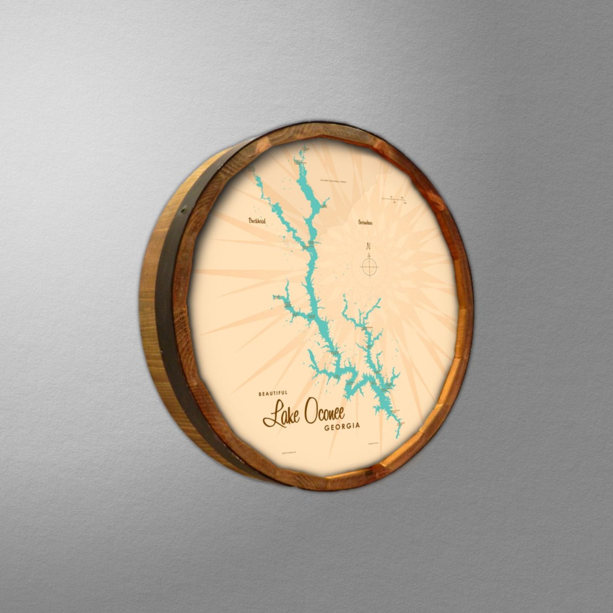 Lake Oconee Georgia, Barrel End Map Art