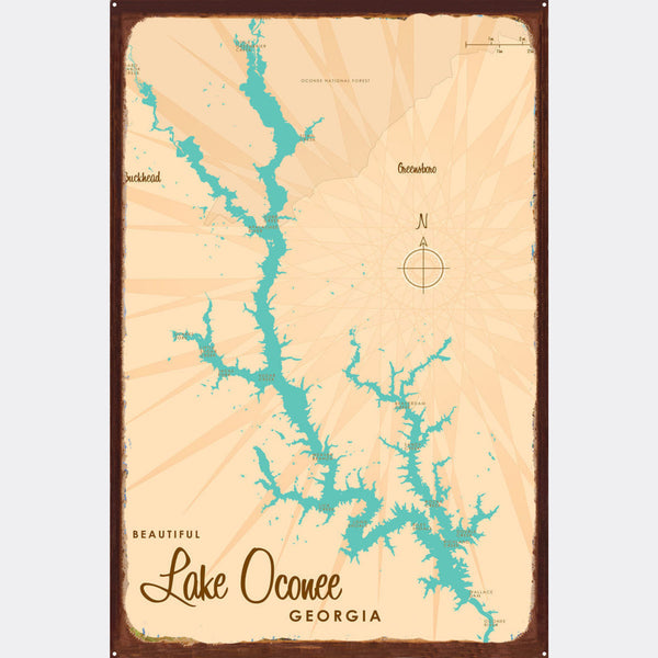 Lake Oconee Georgia, Rustic Metal Sign Map Art