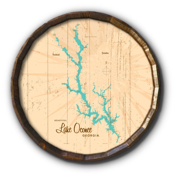 Lake Oconee Georgia, Rustic Barrel End Map Art