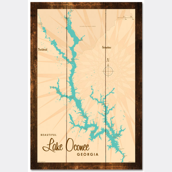 Lake Oconee Georgia, Rustic Wood Sign Map Art