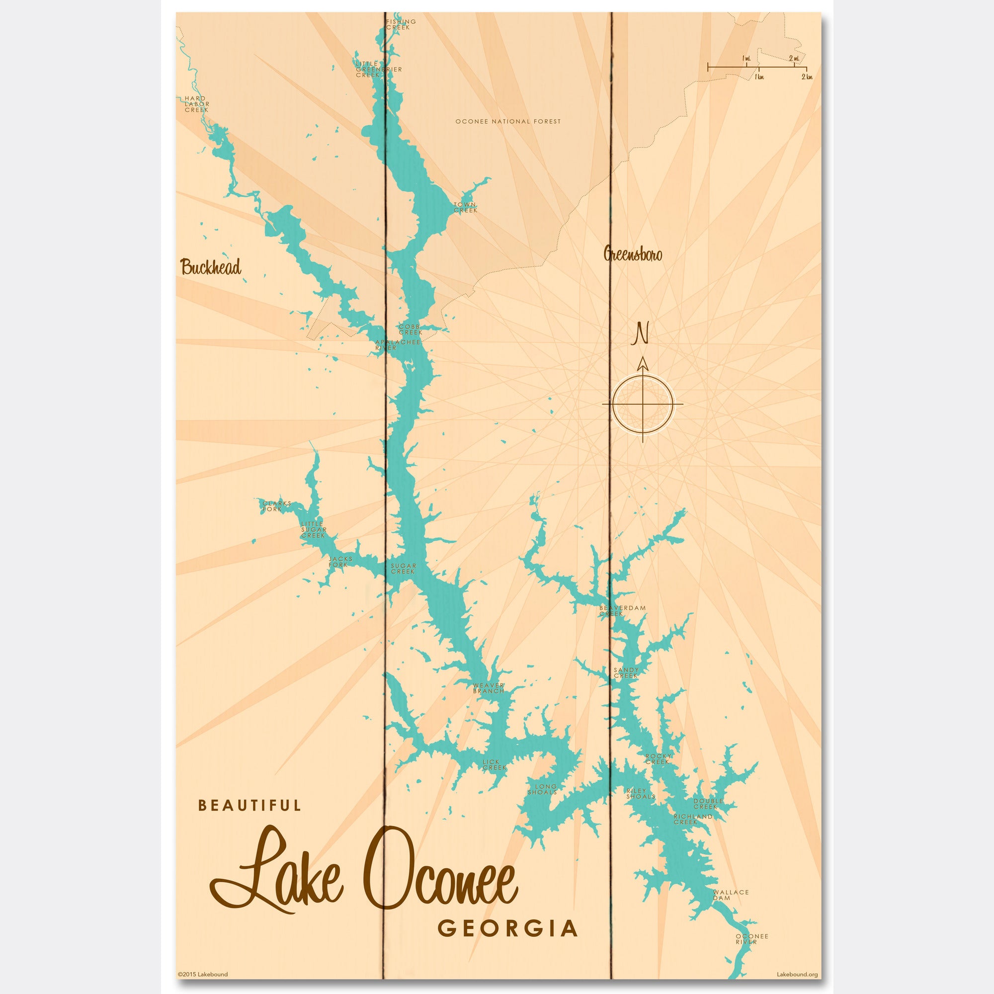 Lake Oconee Georgia, Wood Sign Map Art