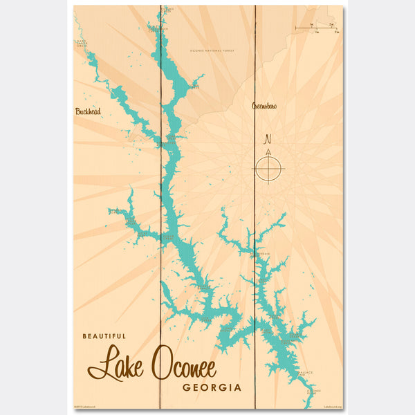 Lake Oconee Georgia, Wood Sign Map Art