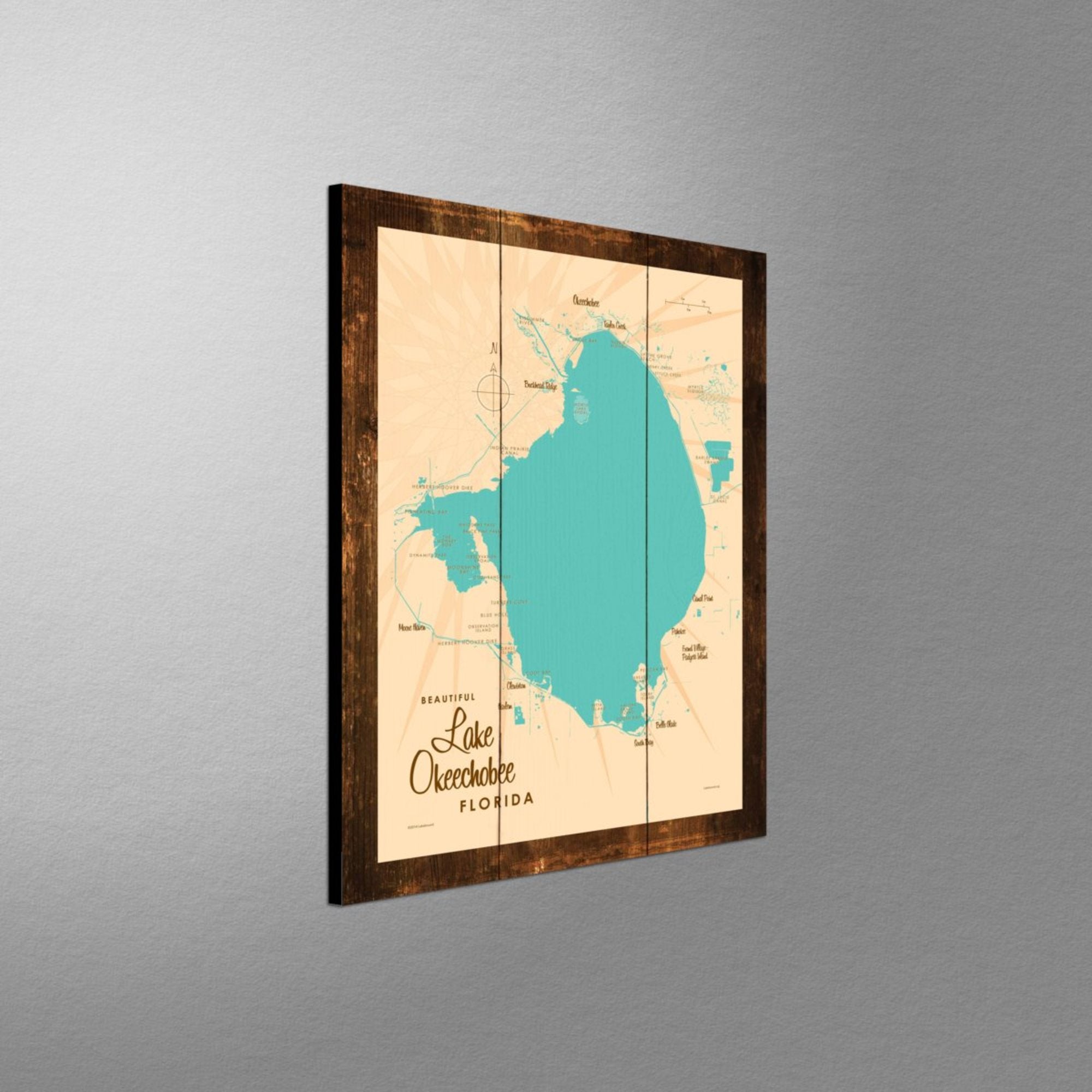 Lake Okeechobee Florida, Rustic Wood Sign Map Art