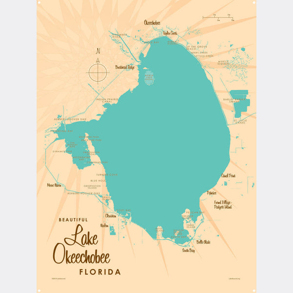 Lake Okeechobee Florida, Metal Sign Map Art