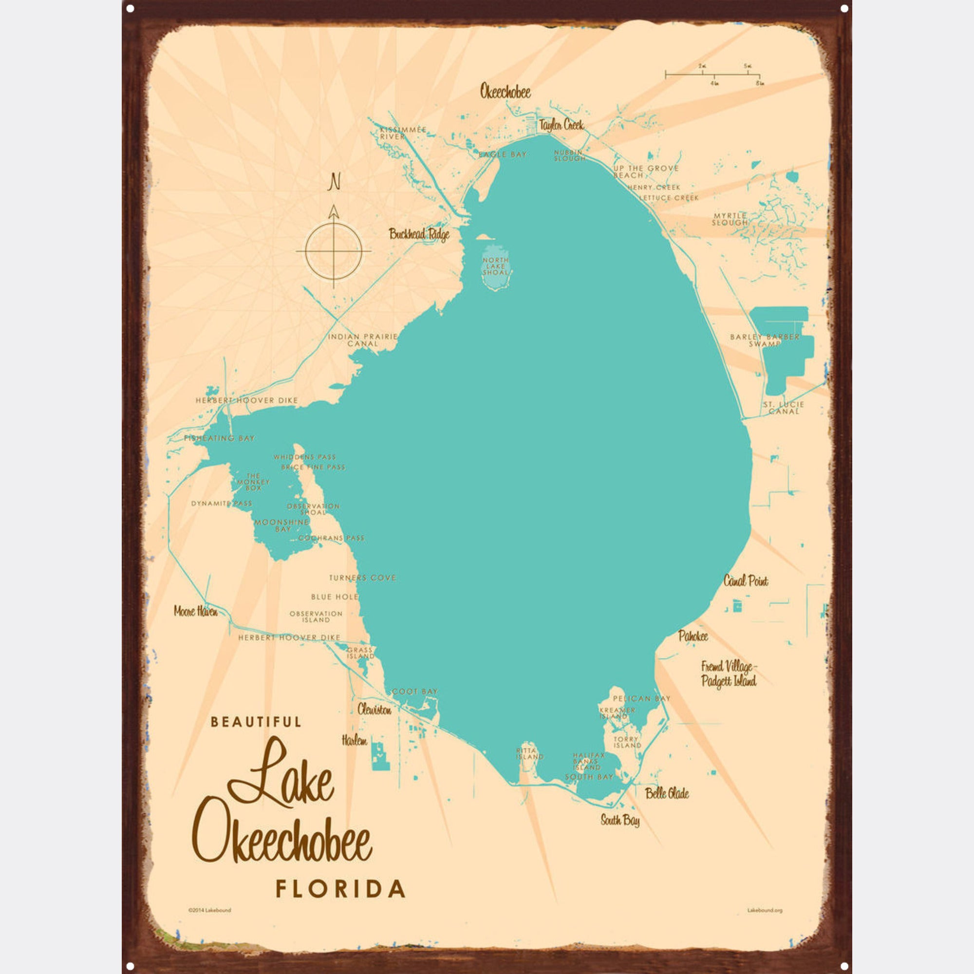 Lake Okeechobee Florida, Rustic Metal Sign Map Art
