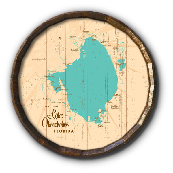Lake Okeechobee Florida, Rustic Barrel End Map Art