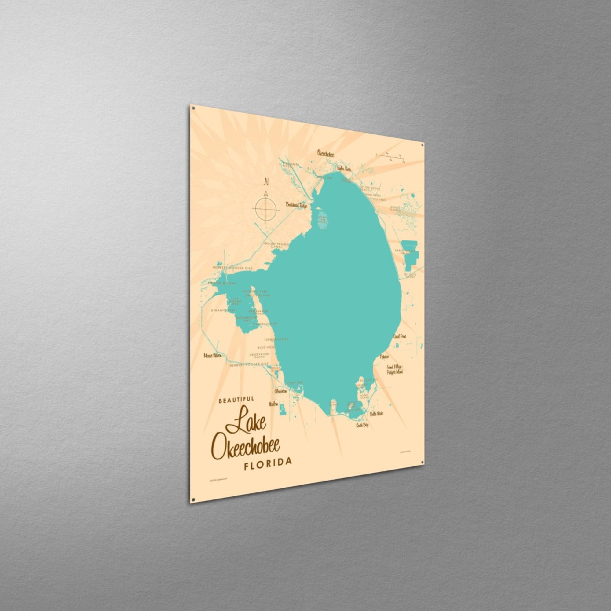 Lake Okeechobee Florida, Metal Sign Map Art