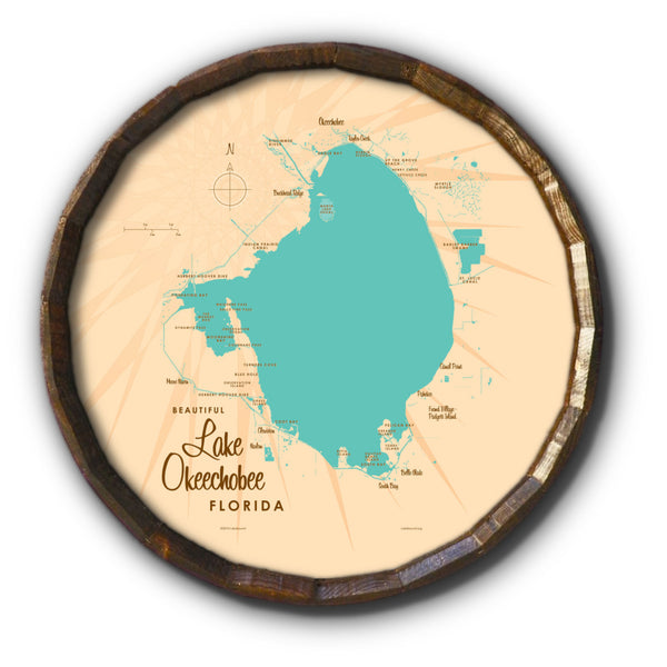 Lake Okeechobee Florida, Barrel End Map Art