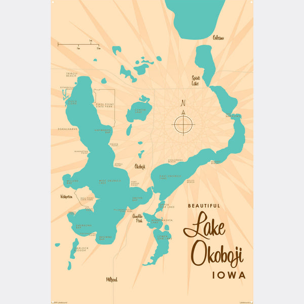 Lake Okoboji Iowa, Metal Sign Map Art