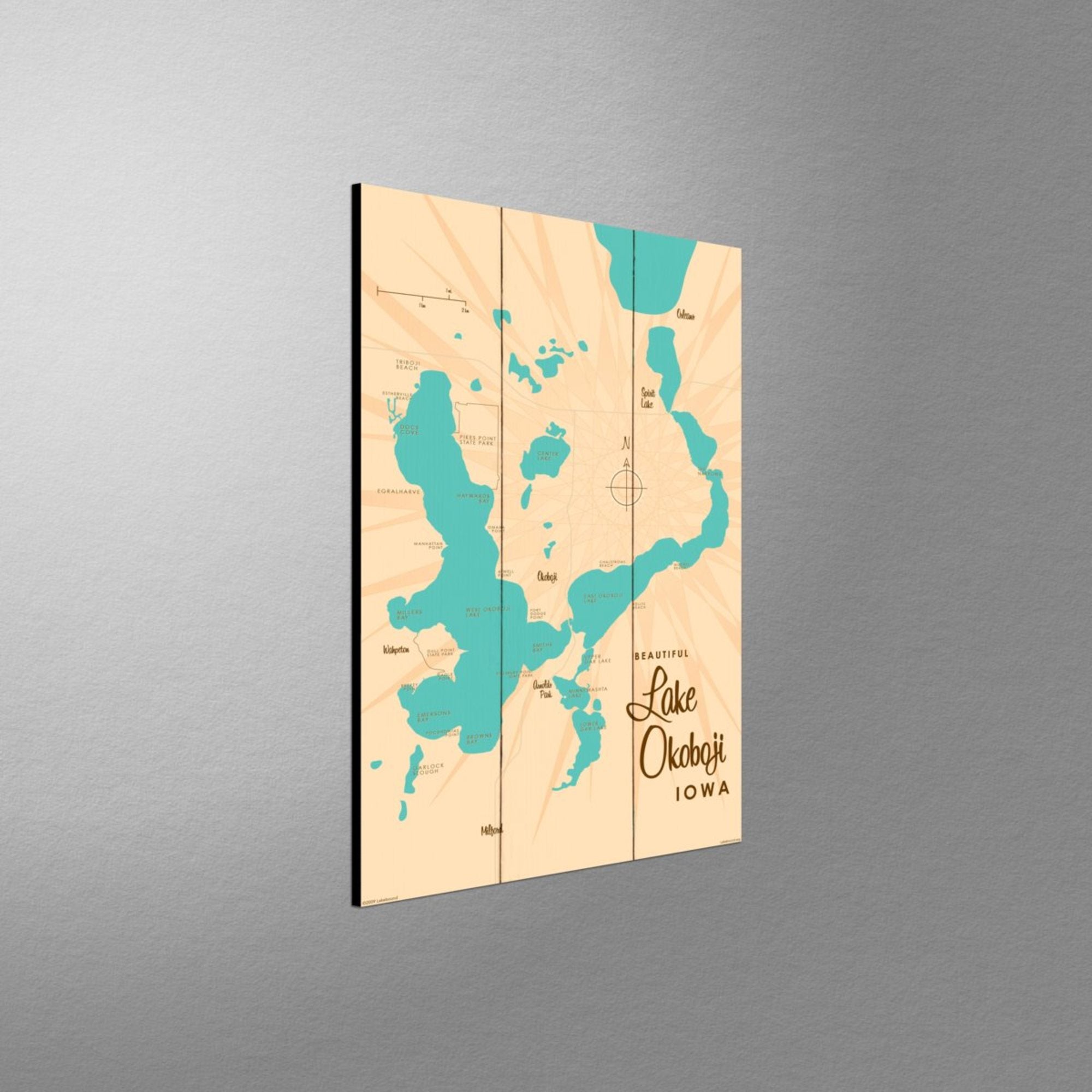 Lake Okoboji Iowa, Wood Sign Map Art