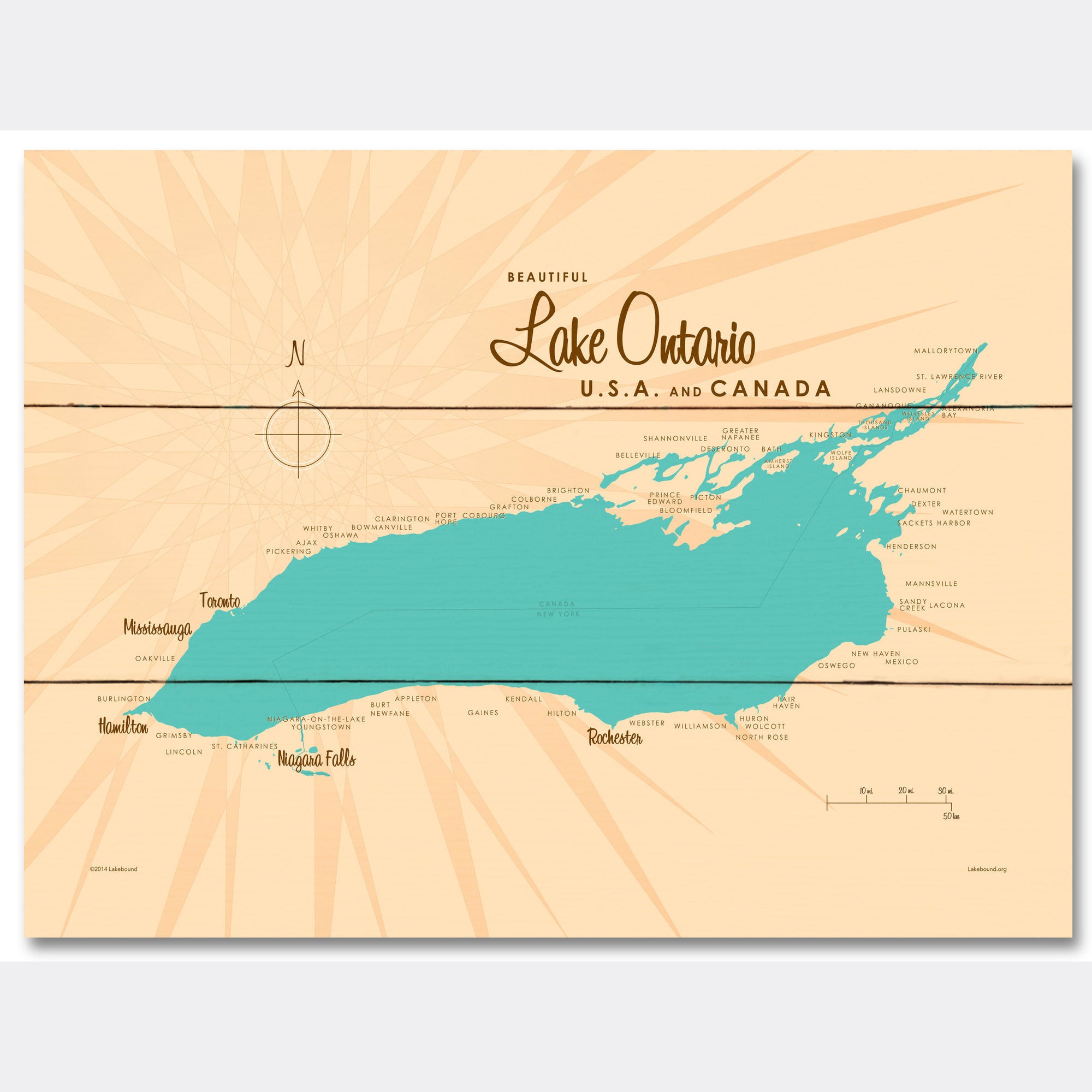 Lake Ontario New York, Wood Sign Map Art