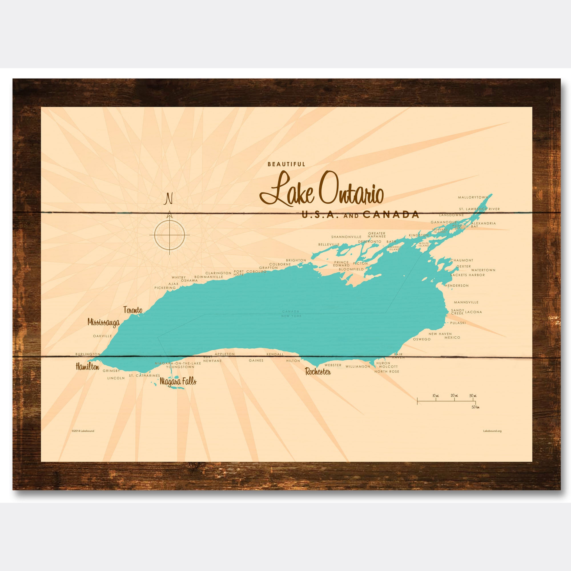 Lake Ontario New York, Rustic Wood Sign Map Art