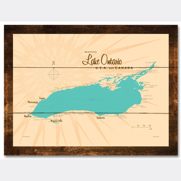 Lake Ontario New York, Rustic Wood Sign Map Art