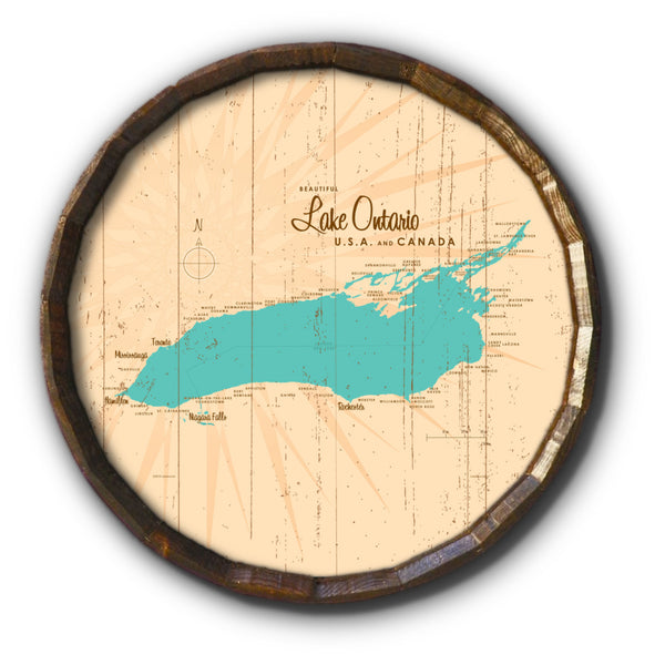 Lake Ontario New York, Rustic Barrel End Map Art