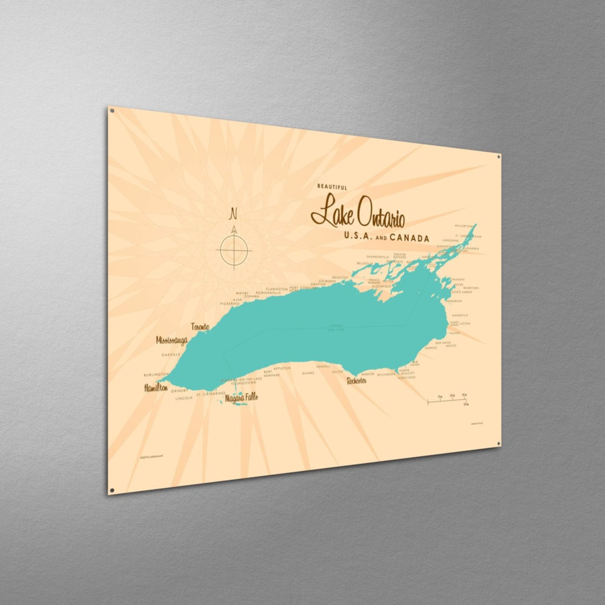 Lake Ontario USA Canada, Metal Sign Map Art