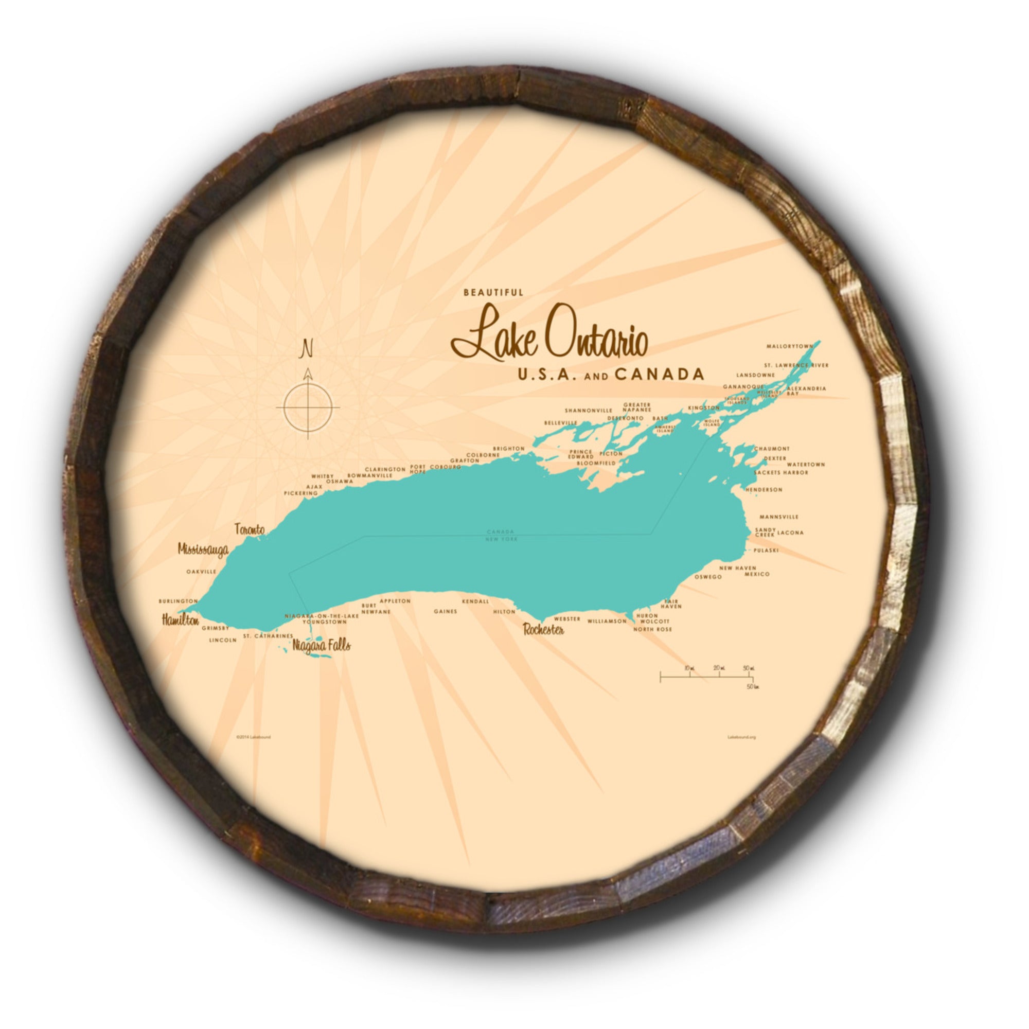 Lake Ontario New York, Barrel End Map Art