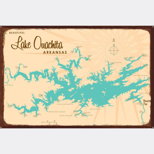 Lake Ouachita Arkansas, Rustic Metal Sign Map Art