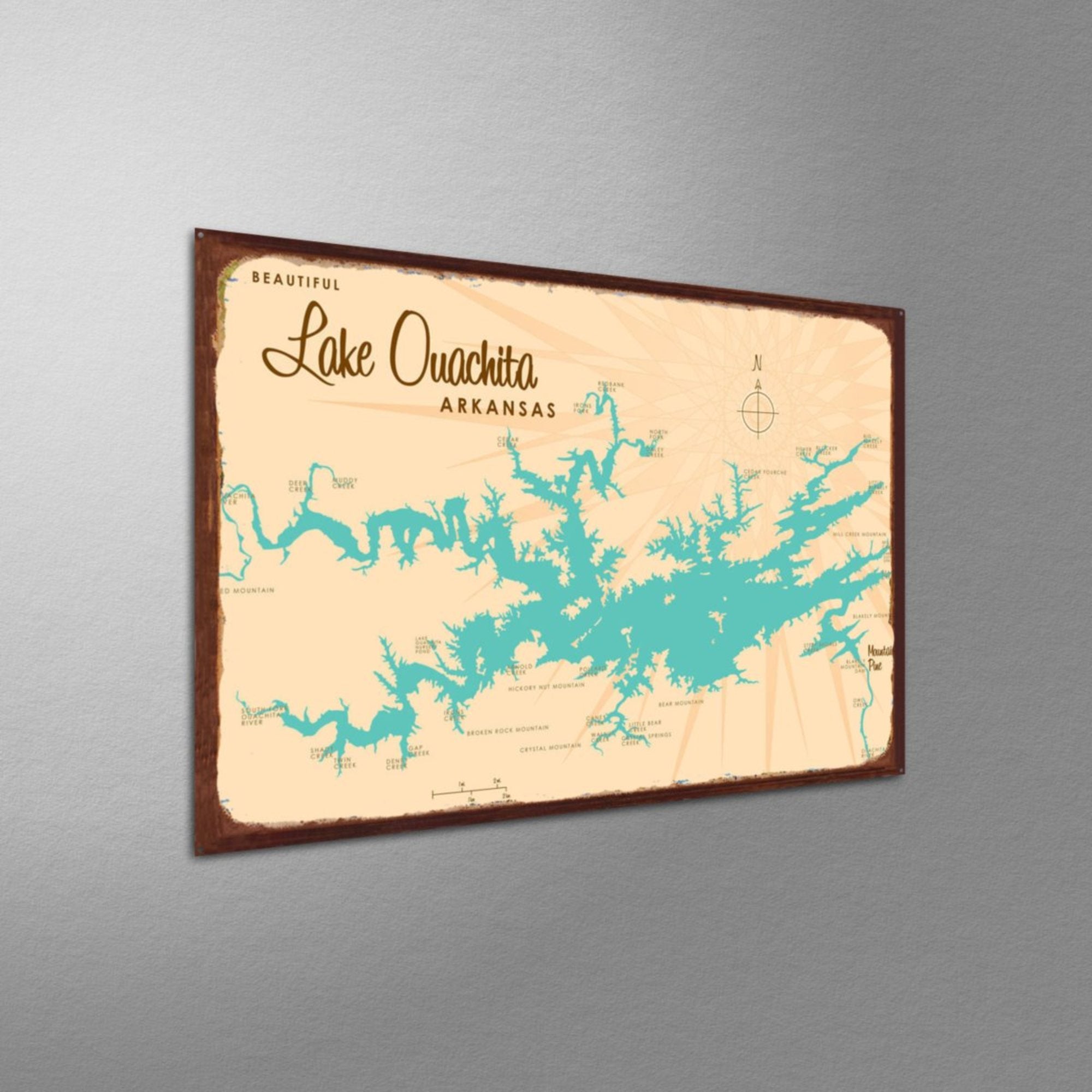 Lake Ouachita Arkansas, Rustic Metal Sign Map Art