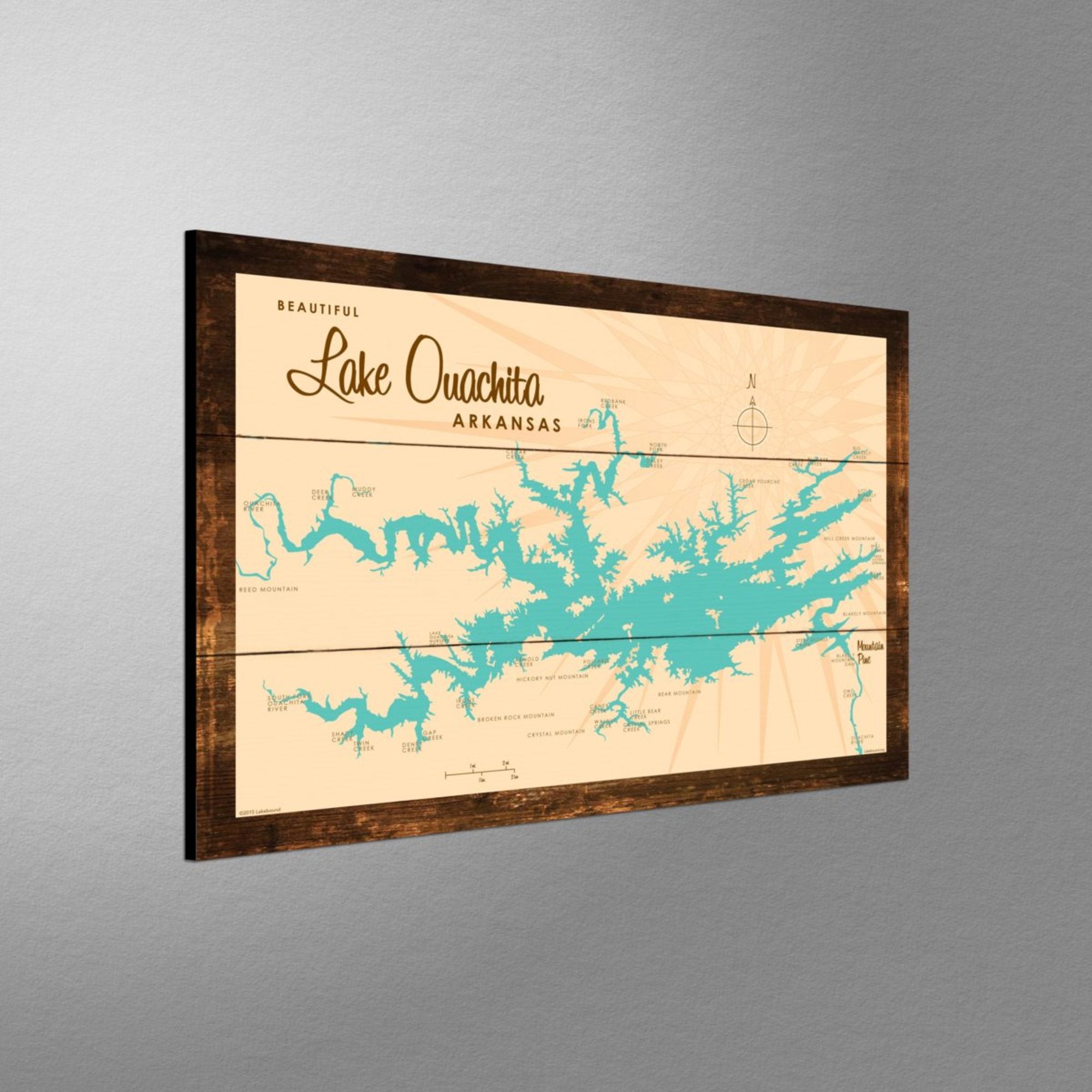 Lake Ouachita Arkansas, Rustic Wood Sign Map Art