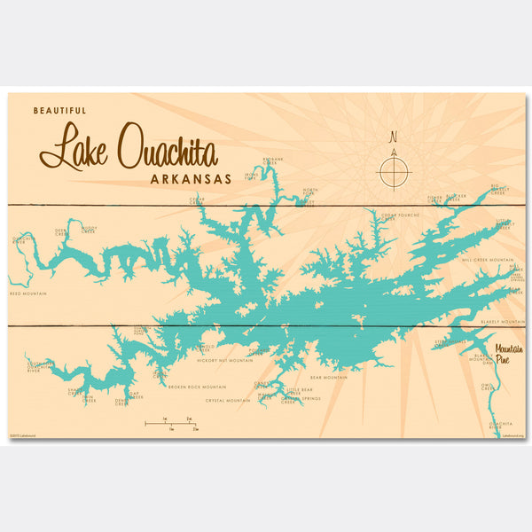 Lake Ouachita Arkansas, Wood Sign Map Art
