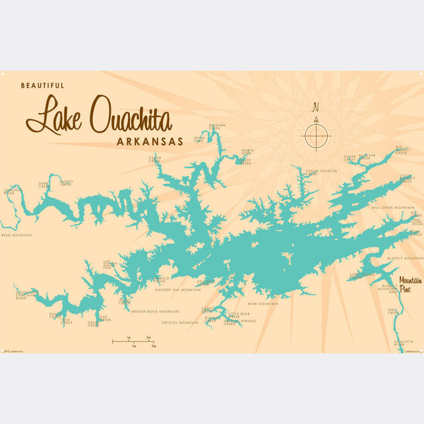 Lake Ouachita Arkansas, Metal Sign Map Art