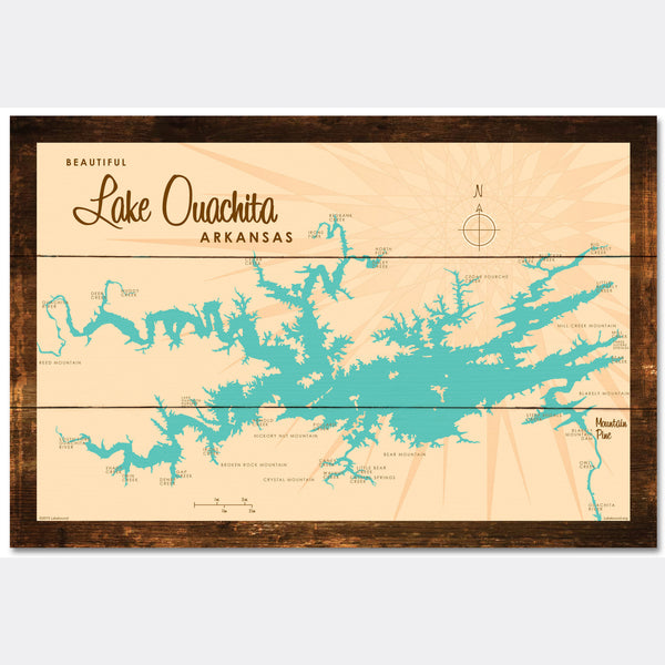 Lake Ouachita Arkansas, Rustic Wood Sign Map Art