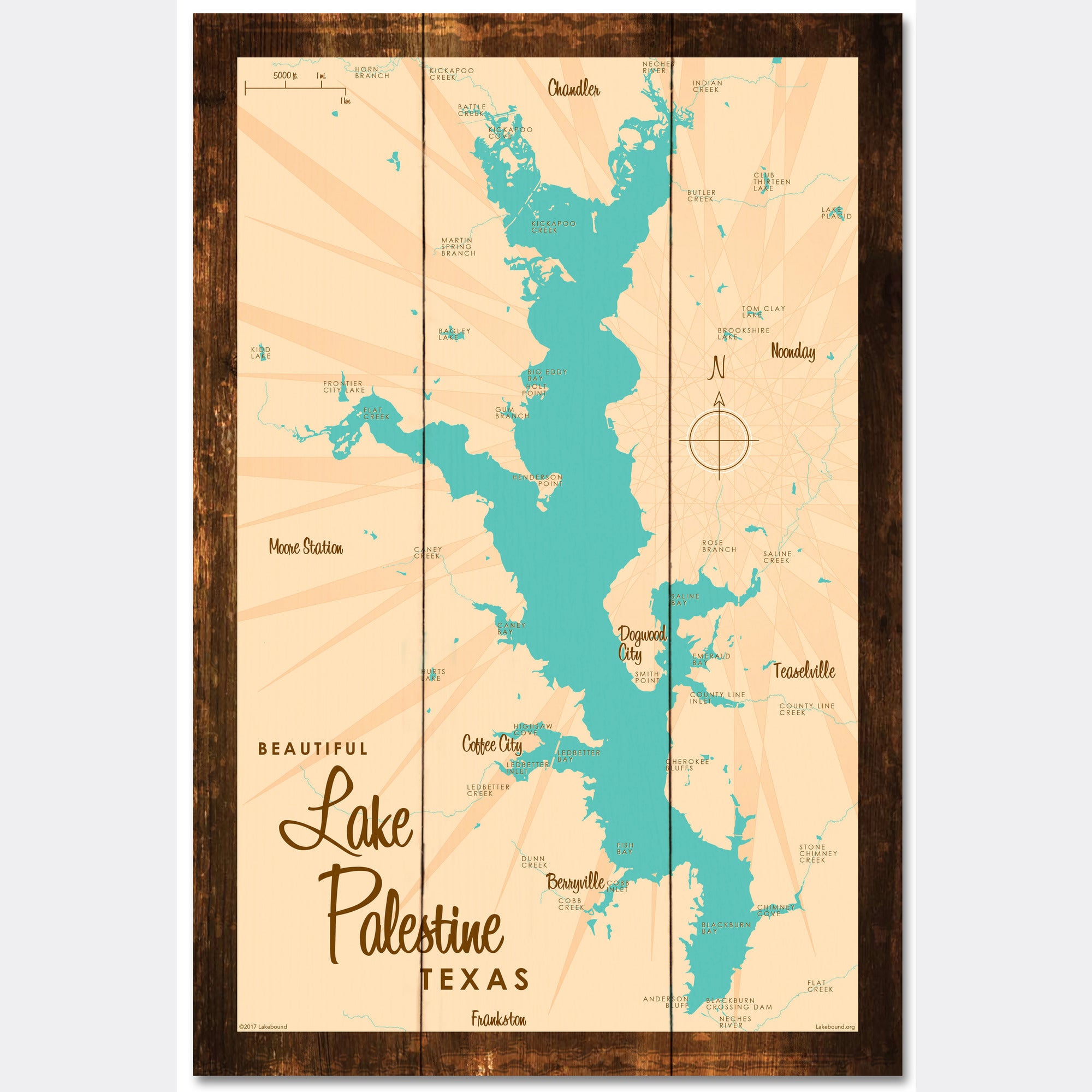 Lake Palestine Texas, Rustic Wood Sign Map Art