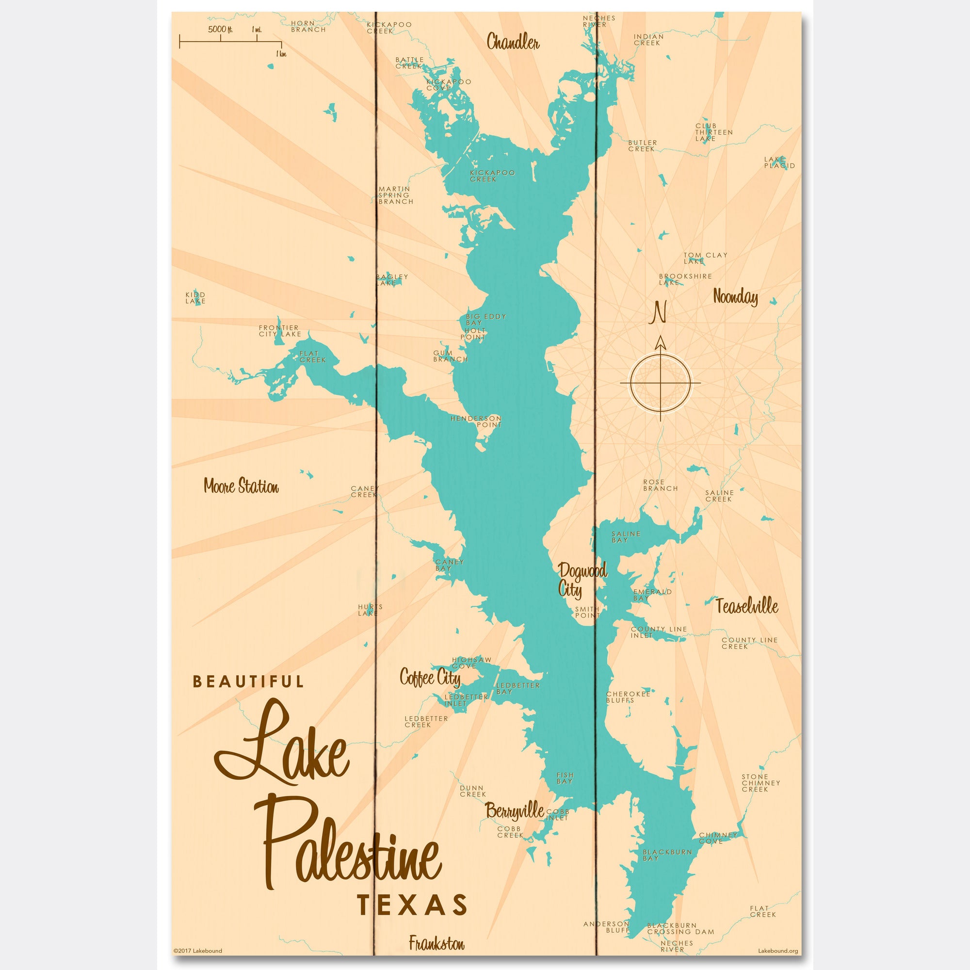 Lake Palestine Texas, Wood Sign Map Art