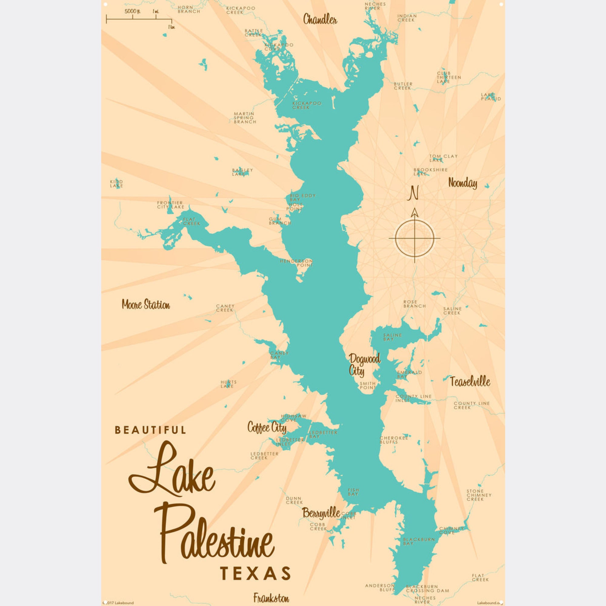 Lake Palestine Texas, Metal Sign Map Art