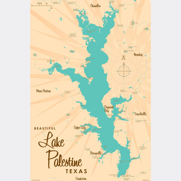 Lake Palestine Texas, Metal Sign Map Art