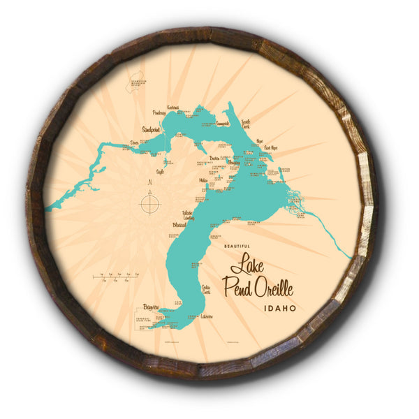 Lake Pend Oreille Idaho, Barrel End Map Art