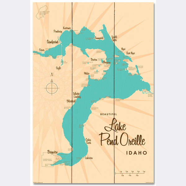 Lake Pend Oreille Idaho, Wood Sign Map Art