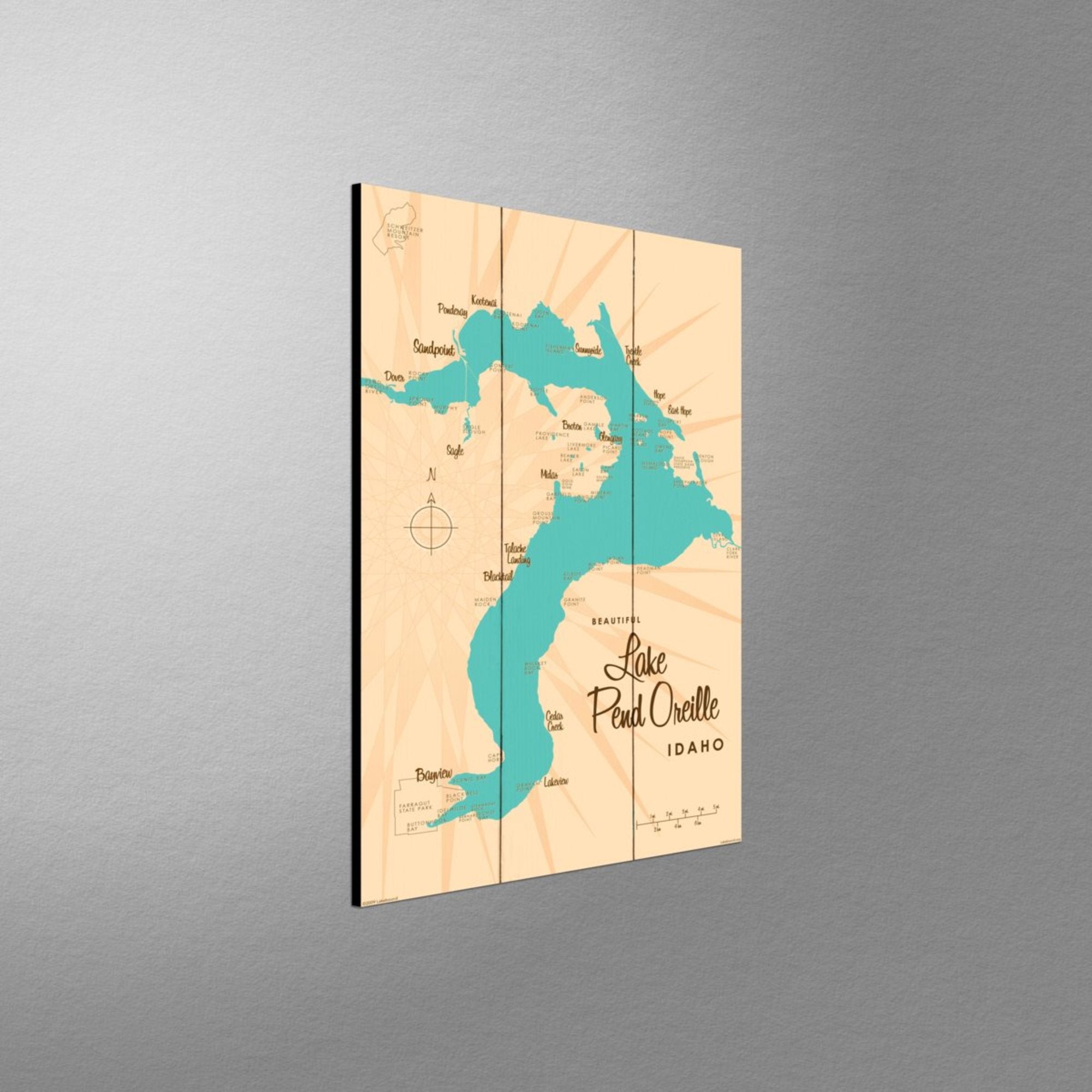 Lake Pend Oreille Idaho, Wood Sign Map Art