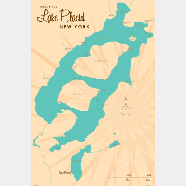 Lake Placid New York, Metal Sign Map Art