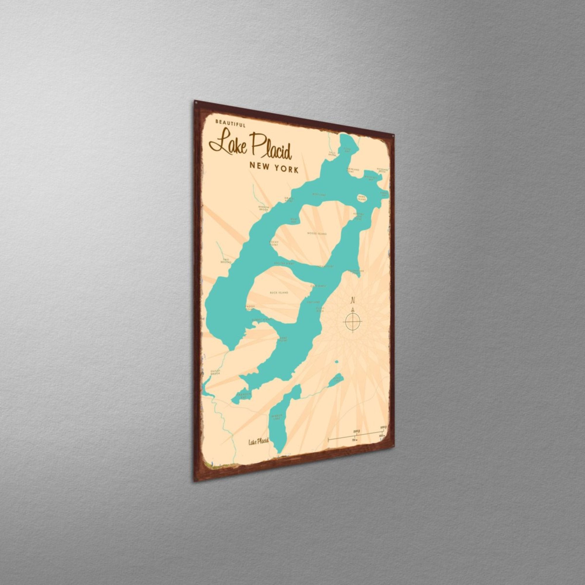 Lake Placid New York, Rustic Metal Sign Map Art