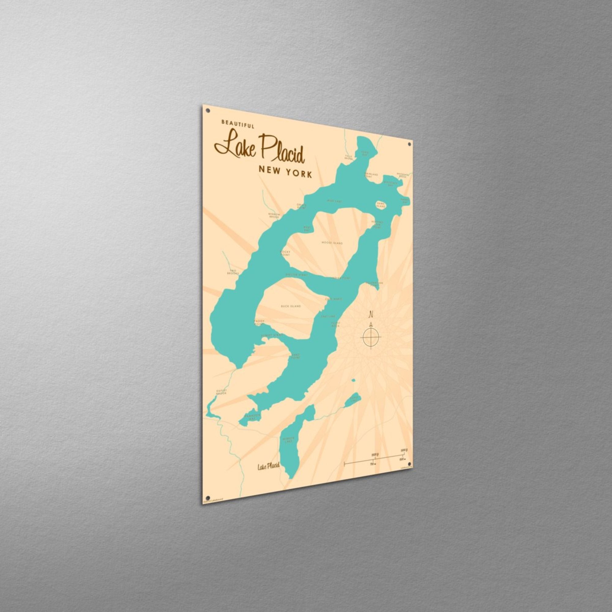 Lake Placid New York, Metal Sign Map Art