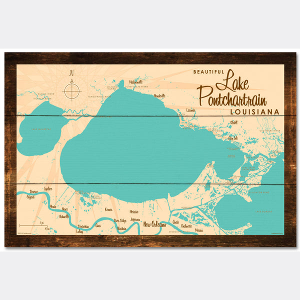 Lake Pontchartrain Louisiana, Rustic Wood Sign Map Art