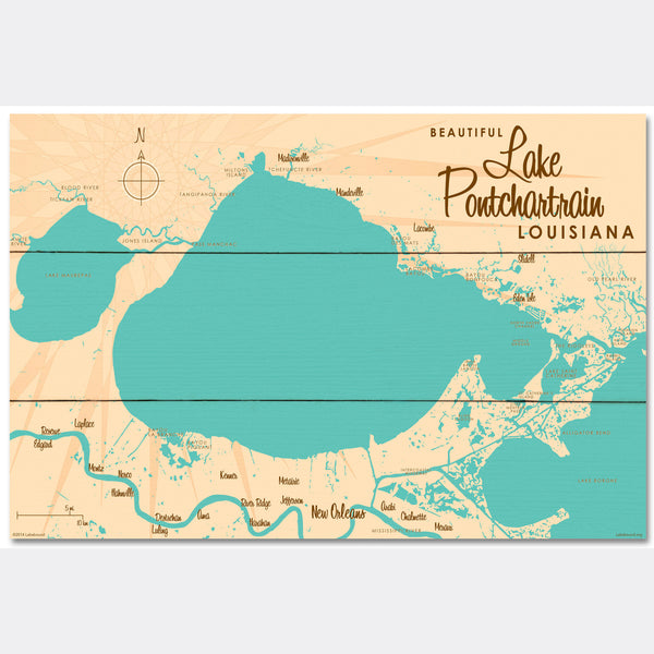 Lake Pontchartrain Louisiana, Wood Sign Map Art