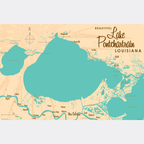 Lake Pontchartrain Louisiana, Metal Sign Map Art